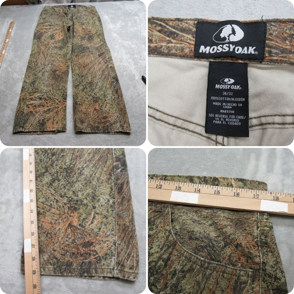 Mossy Oak Pants Men 36x32 Green Camouflage Zip Fly 5-Pocket Hunting Outdoor VTG